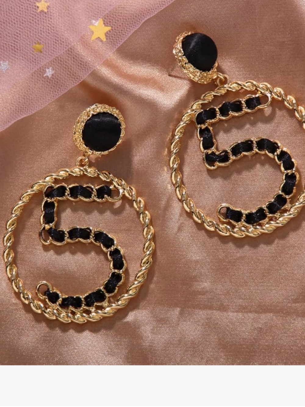 No 5 Gold and Black Number 5 Drop Earrings - Women Jewelry - Picture 4 of 5